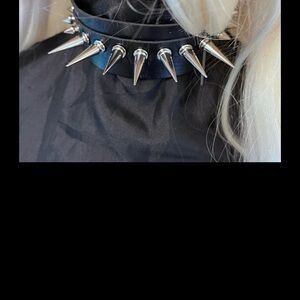 Gothic Spiked Collar Necklace – Black Faux Leather